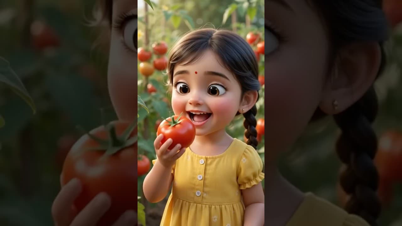 🍅 लाल टमाटर खाऊँगी | Cute Hindi Kids Rhyme | Officer Banungi 🇮🇳 | 4K Animated #Shorts #viral